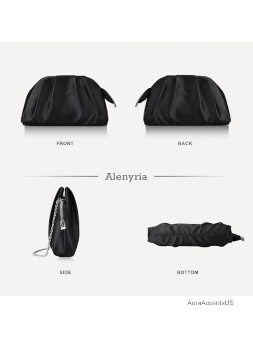Satin Pleated Clutch Evening Bag with Chain Strap